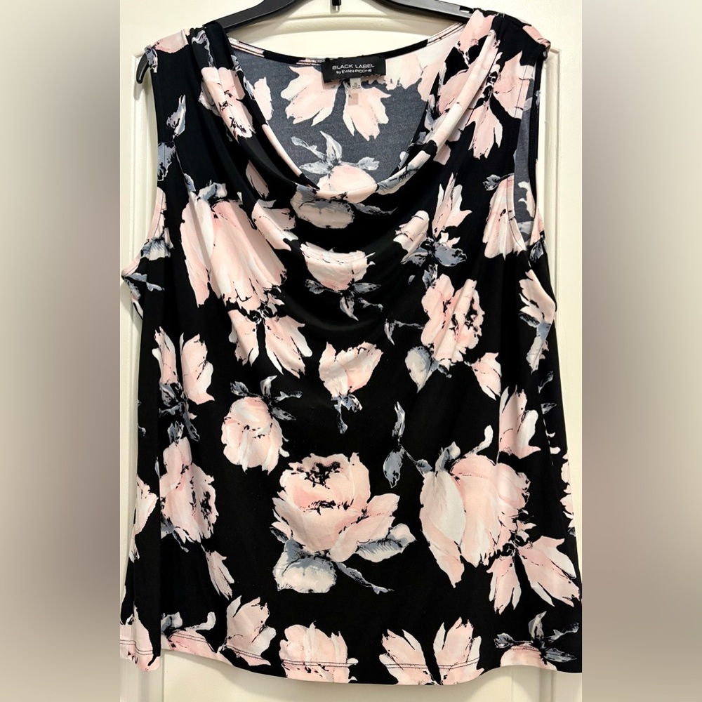 Floral Sleeveless Top - Black and Peach - Picture 1 of 5